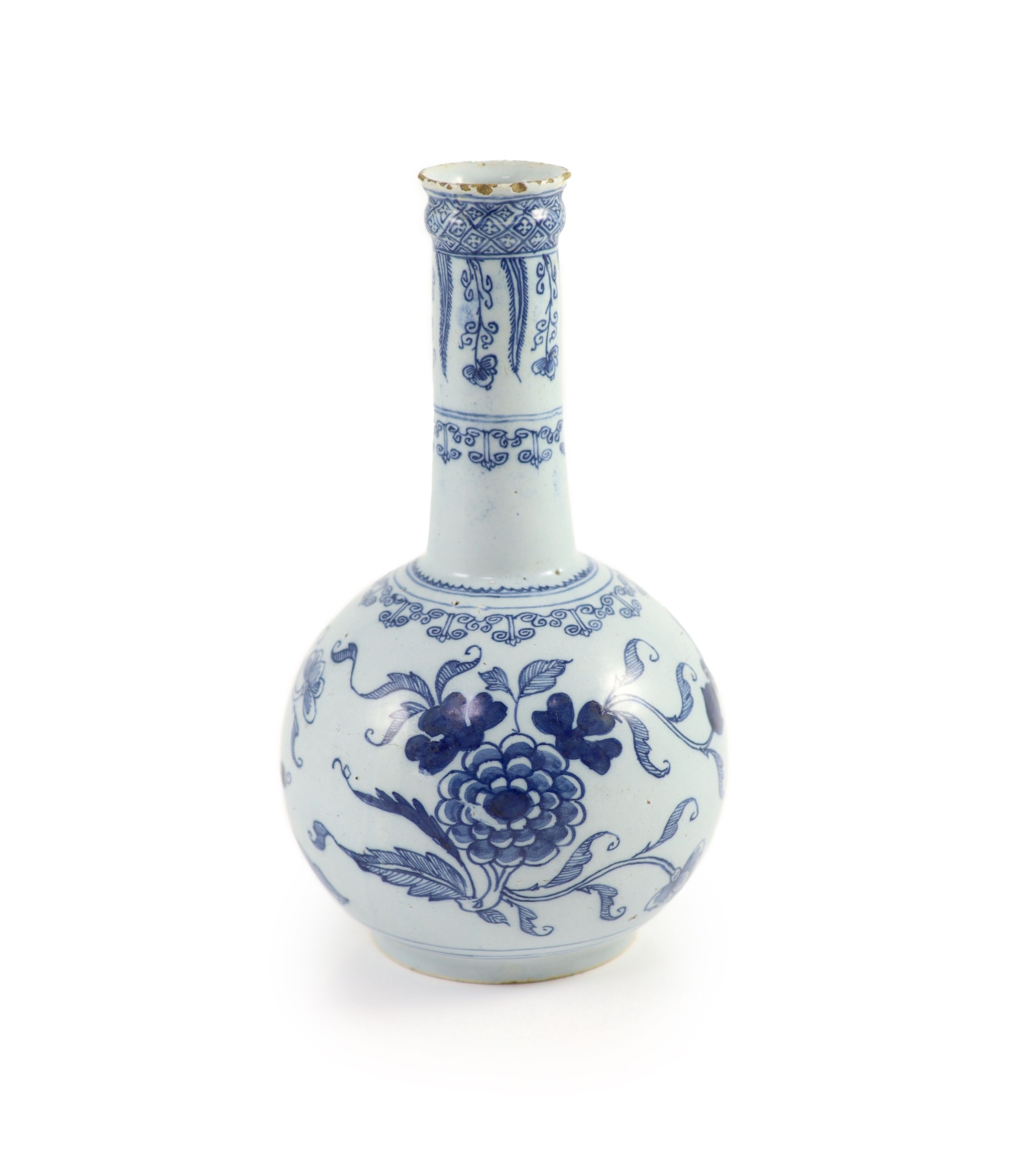 A Bristol Delft guglet water bottle, c.1760, 24.3cm high